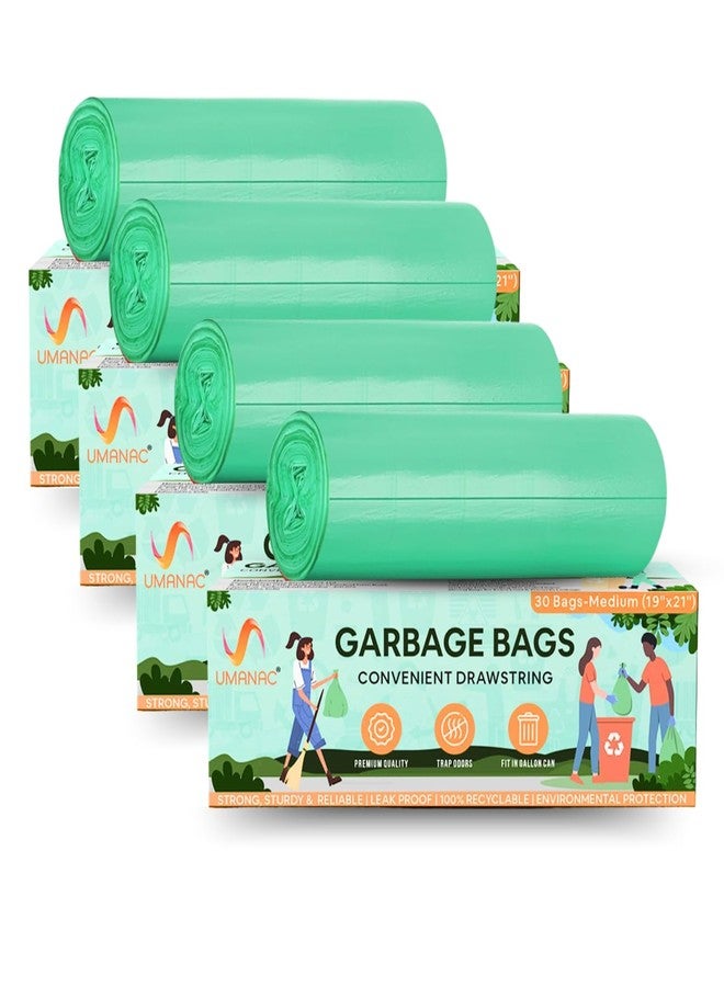 Umanac Garbage Bags - 30N | Medium (19x21) | Green Trash Bags | 100% Recyclable | Heavy Duty Dustbin Bags | Leak-Proof | Odour Control | Detachable Drawstring | Pack of 4 - Image 1